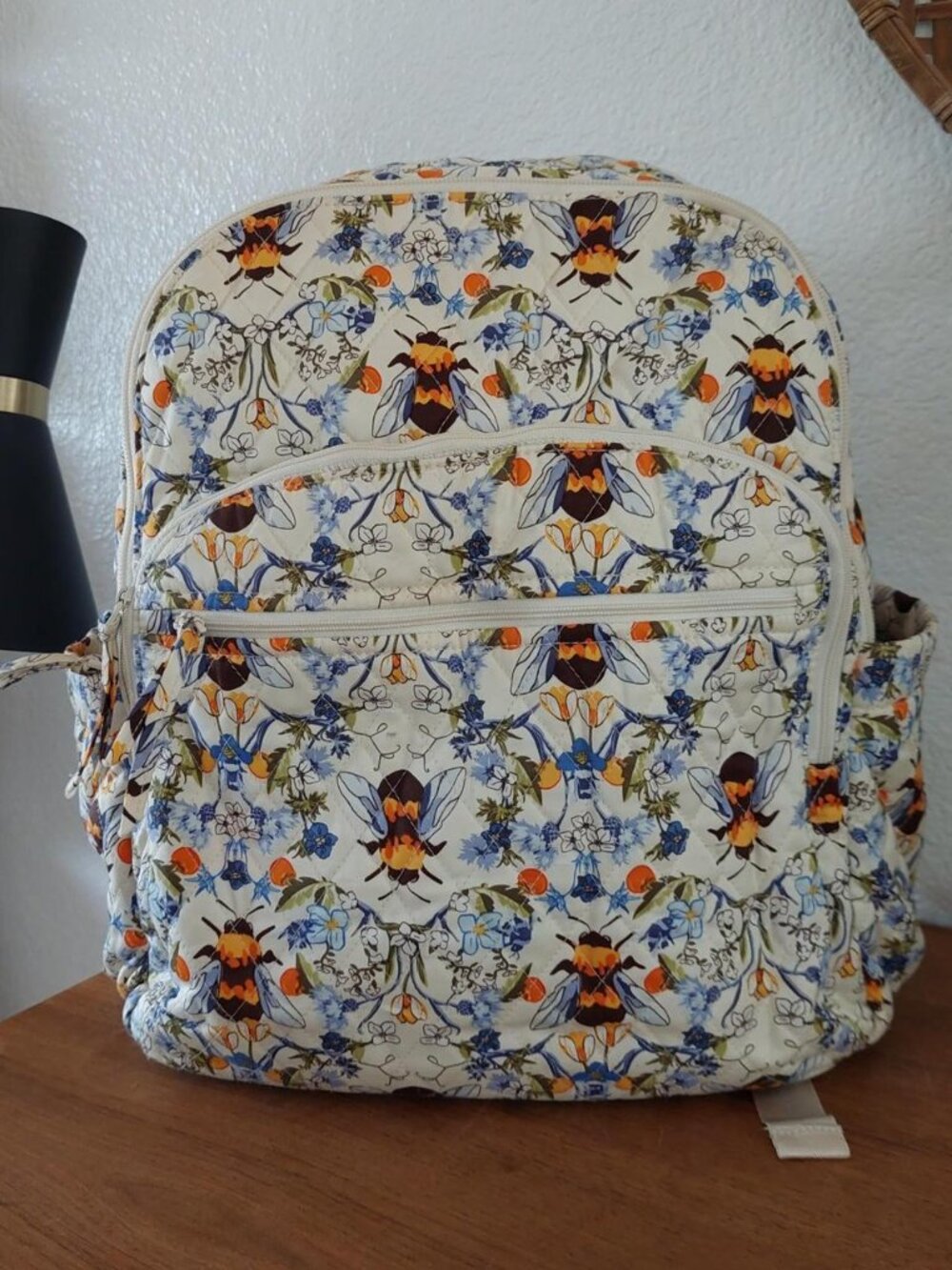Vera Bradley Bancroft Backpack in the Bee Garden pattern features quilted cotton